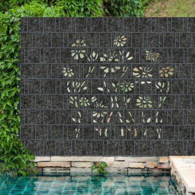 Laser Blume Florenz Grau - Design Vlies Sichtschutz Doppelstabmattenzaun