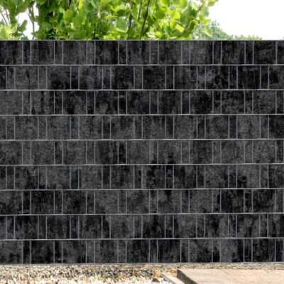 Florenz Marble – Melange-Sichtschutz mit schwarzem Motivdruck für Gartenzaun | 2,50 m × 1,80 m | UV-beständig, wetterfest & blickdicht | Hochwertiger PES-Sichtschutz aus recyceltem Material