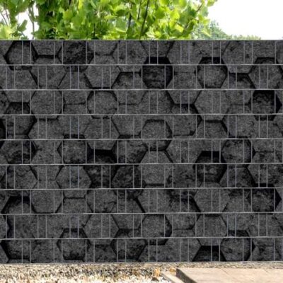 Florenz Honeycomb – moderner Melange Sichtschutzstreifen mit schwarzem Motivdruck | Zaunsichtschutz aus Recycling-PET | 2,5 m × 1,8 m | Anthrazitgrau ähnlich RAL 7016