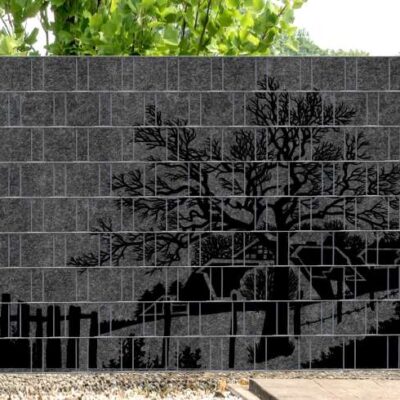 Florenz Country 1 – Melange-Sichtschutz mit schwarzem Motivdruck für Stabmattenzaun | 2,50 m × 1,80 m | UV-beständig, wetterfest & blickdicht | Hochwertiger Design-Sichtschutz aus recyceltem PET