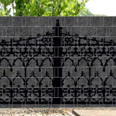 Florenz Tupfen – Melange mit schwarzem Motivdruck | Design-Sichtschutzstreifen für Doppelstabmattenzaun | 2,5 m × 1,8 m | moderne Optik & recyceltes PET