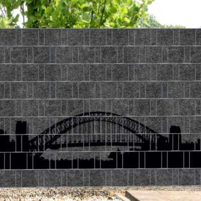 Florenz City 2 – Melange-Sichtschutzfolie mit schwarzem Motivdruck | 2,50 m × 1,80 m | UV-beständig, wetterfest & blickdicht | Hochwertige PES-Sichtschutzstreifen aus recyceltem Material