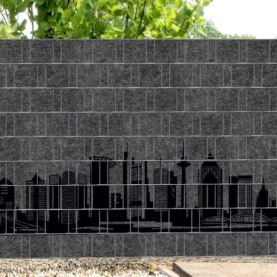 Florenz City 3 – Melange Sichtschutzstreifen mit schwarzem Motivdruck für Doppelstabmattenzäune | 2,5 m × 1,8 m | UV-beständig, wetterfest & nachhaltig