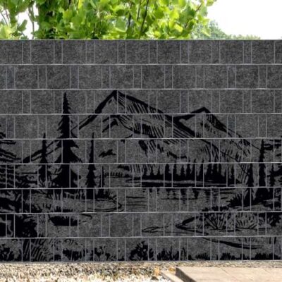 Florenz Forest (Wildnis) 1 – Melange mit schwarzem Motivdruck | Design-Sichtschutz für Zaun & Garten | 2,5 m × 1,8 m | UV-beständig & nachhaltig aus recyceltem PET