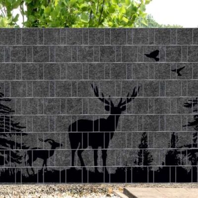 Florenz Forest (Wildnis) 2 – Melange mit schwarzem Motivdruck | Design-Sichtschutz für Garten & Zaun | 2,5 m × 1,8 m | UV-beständig & nachhaltig aus recyceltem PET