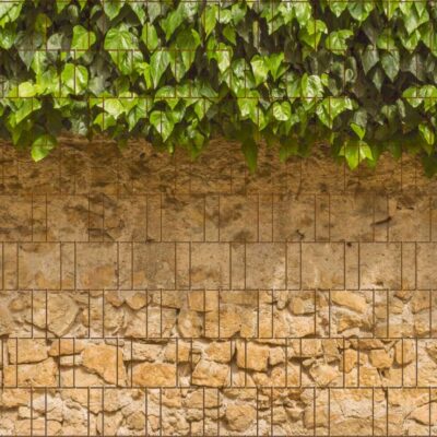 Efeu & Mauer – Bedruckter Sichtschutzstreifen für Doppelstabmattenzaun | Naturstein mit Efeu-Motiv | UV-beständig & wetterfest | 2,5 m × 1,8 m