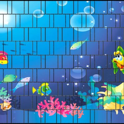 Fische – Design-Sichtschutzstreifen für Gitter- und Doppelstabmattenzäune | 2,5 m × 1,8 m | UV-beständig & wetterfest | dekorativer Zaun-Sichtschutz aus Polyester