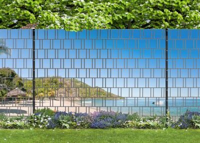 Sandstrand – Panorama XXL bedruckte Sichtschutzfolie für Doppelstabmattenzaun | 1,8 m × 7,5 m | UV-beständig, wetterfest & blickdicht | Hochwertiger PES-Sichtschutz mit Strandmotiv