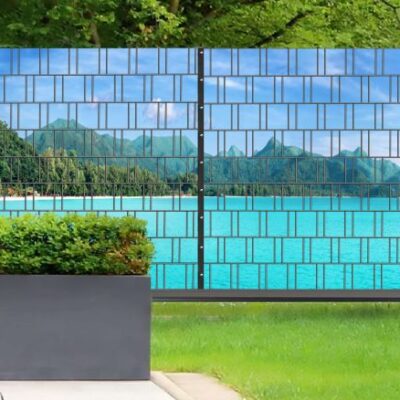 Tropical Panorama XL – bedruckte Sichtschutzstreifen mit Muster für Doppelstabmattenzaun | 1,8 m × 5 m | UV-beständig, wetterfest & blickdicht