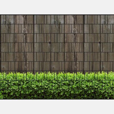 Holzwand & Buxus – Bedruckter Sichtschutzstreifen für Doppelstabmattenzaun | 2,5 m × 1,8 m | UV-beständig, wetterfest & blickdicht | Hochwertiges PES-Gewebe