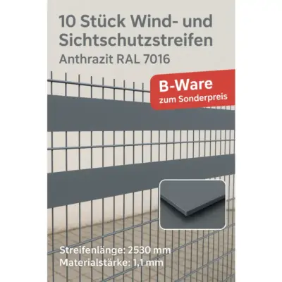 Ulimex Deluxe Sichtschutzstreifen Anthrazit RAL 7016 – 1 Stück B-Ware | 1,1 mm stark | 2530 x 191 mm | Wind- & Sichtschutz für Doppelstabmattenzäune