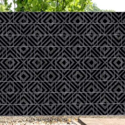 Florenz Raute – Melange mit schwarzem Motivdruck | Design-Sichtschutzstreifen für Doppelstabmattenzaun | 2,5 m × 1,8 m | moderne Optik & recyceltes PET